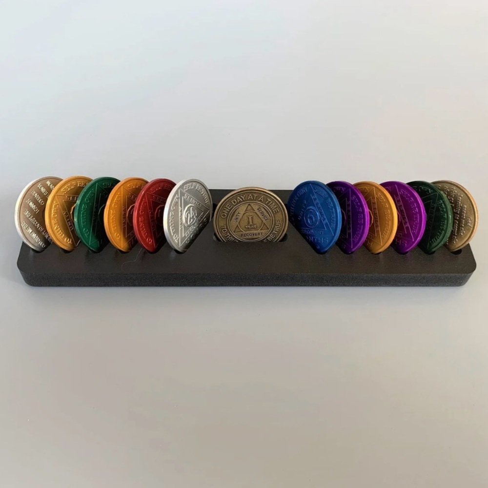 AA Chip Coin Holder Tray Coin Sobriety NA Alcoholic Recovery Medallion Display